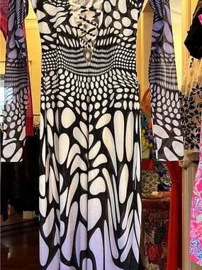 AFRM Long Sleeve Black, White, Lavender Patterned Women’s Dress/coverup Size SM